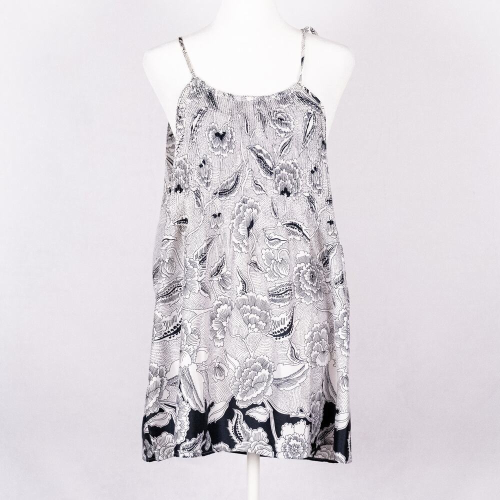 Ann Taylor Y2K Baby Doll Cami Tank Top Women's Size LARGE White w/ Navy Floral